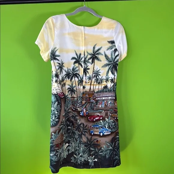 Vintage yellow and Green Puff Sleeve Sheath Midi Dress - Picture 5 of 9